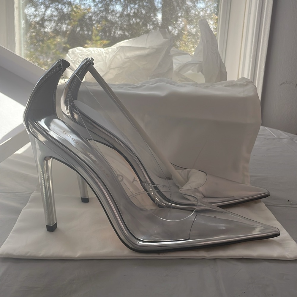 Good American Silver Women's Heels 7 NIB retail $169